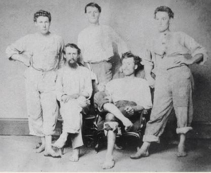 From left: Franklin Martin, Julius Besendorf (hired helper), Thomas Fulmer, Richard Fulmer, and Washington Fulmer. The three Fulmers were Franklin’s cousins. Photo from the personal collection of Donald Zillmer.