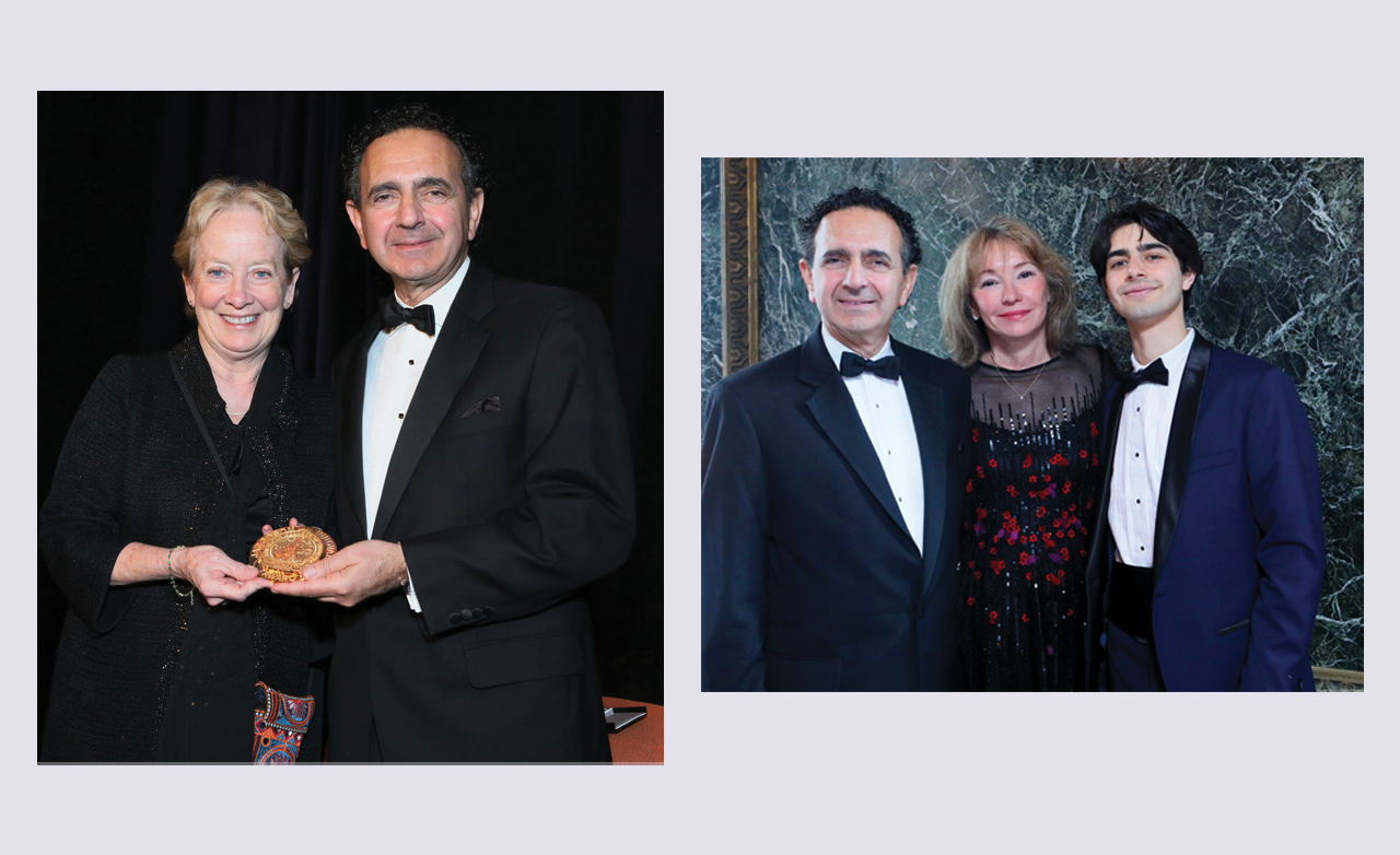 Left: ACS President Julie Freischlag, MD, FACS (left), presents Dr. Atala with the Jacobson Innovation Award medallion. Right: Dr. Atala with his wife Katherine Atala, MD, and son Zachary