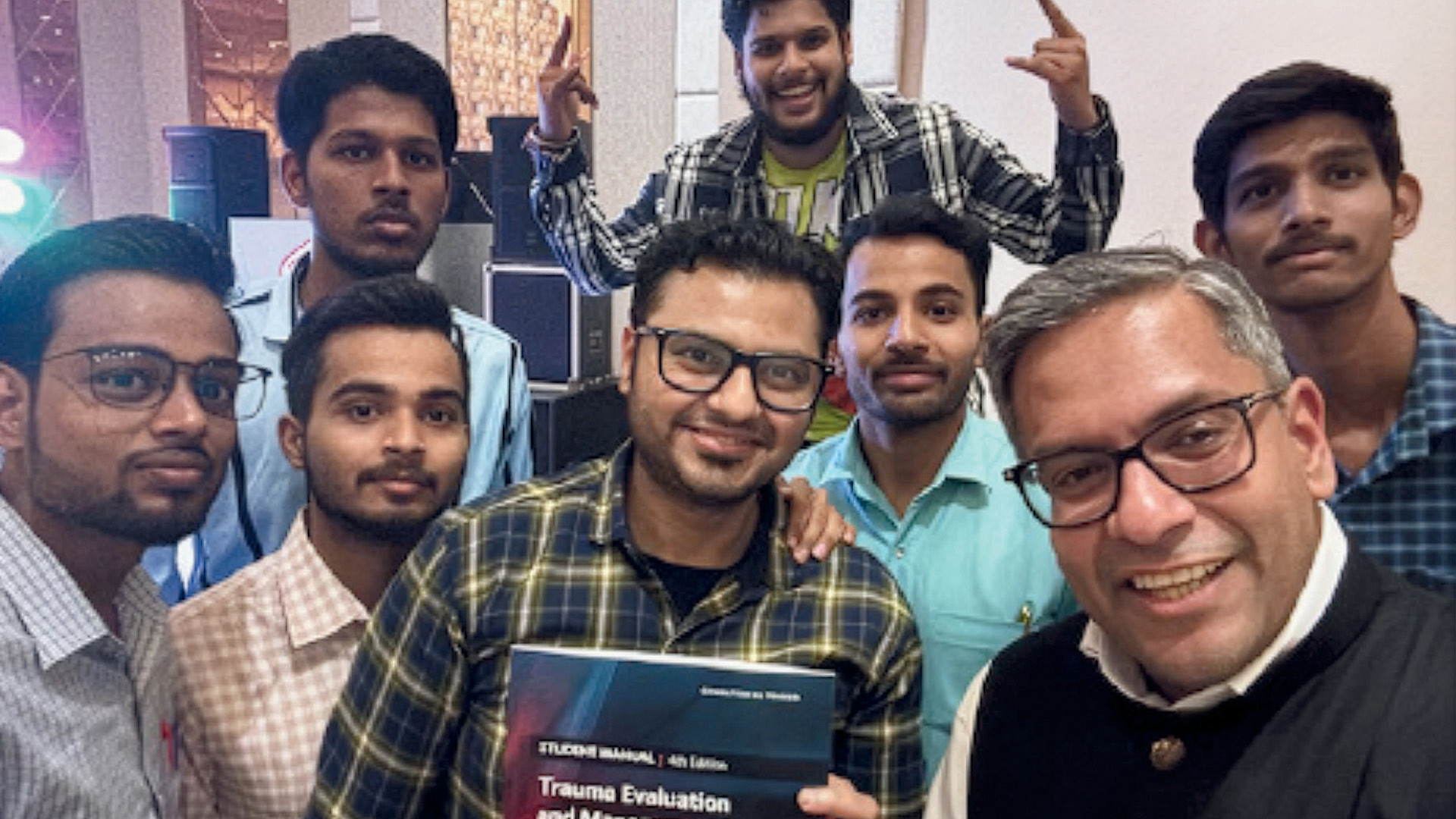 Dr. Mayur Narayan and residents celebrate the launch of the TEAM 4th Edition while attending the 14th Annual Conference of ISTAC in Lucknow, UP, India.